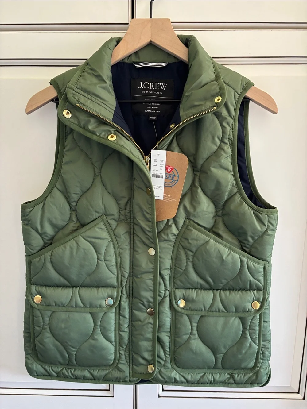 J Crew Green Primaloft Puffer Zip Snap Vest Women’s Small $148